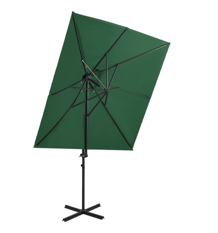Parasol de jardin en porte-à-faux à double toit vert 250x250 cm | Mobilier & Déco