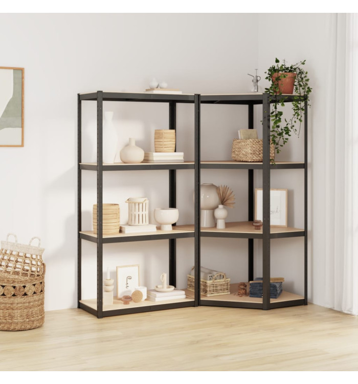 Étagères à 4 niveaux 2pcs Anthracite Acier et bois d'ingénierie | Mobilier & Déco
