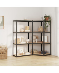 Étagères à 4 niveaux 2pcs Anthracite Acier et bois d'ingénierie | Mobilier & Déco