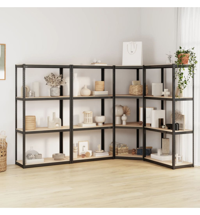 Étagères à 4 niveaux 4pcs Anthracite Acier et bois d'ingénierie | Mobilier & Déco