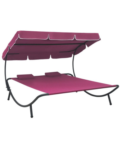 Lit de repos d'extérieur avec auvent et oreillers rose | Mobilier & Déco