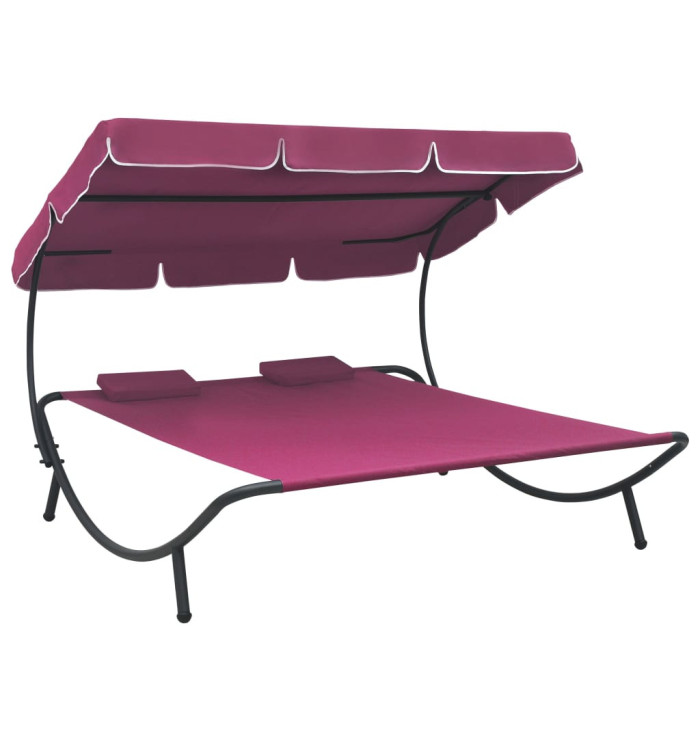 Lit de repos d'extérieur avec auvent et oreillers rose | Mobilier & Déco