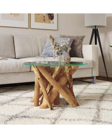 Table basse Bois flottant de teck massif 60 cm | Mobilier & Déco