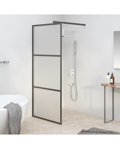 Paroi de douche 90x195 cm Verre ESG dépoli Noir | Mobilier & Déco