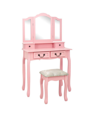 Ensemble de coiffeuse avec tabouret Rose 80x69x141 cm Paulownia | Mobilier & Déco