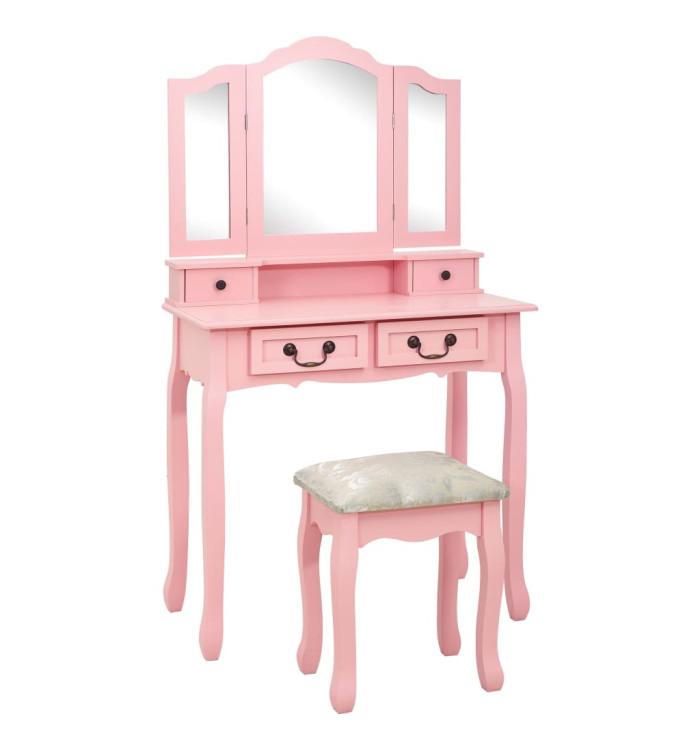 Ensemble de coiffeuse avec tabouret Rose 80x69x141 cm Paulownia | Mobilier & Déco