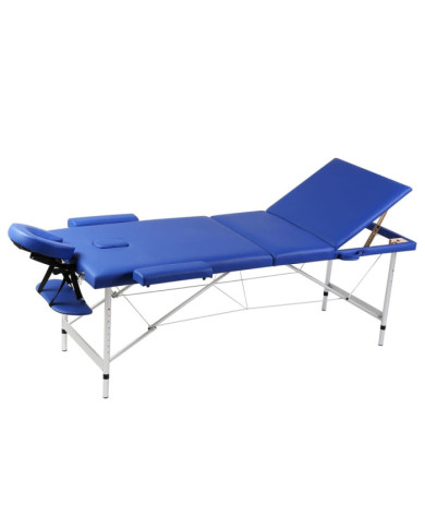 Table pliable de massage Bleu 3 zones avec cadre en aluminium | Mobilier & Déco