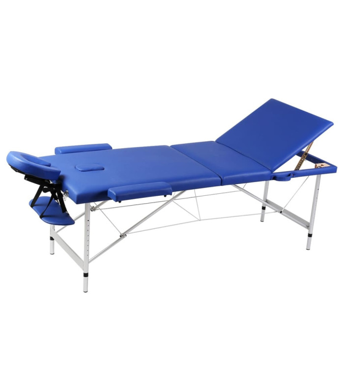 Table pliable de massage Bleu 3 zones avec cadre en aluminium | Mobilier & Déco