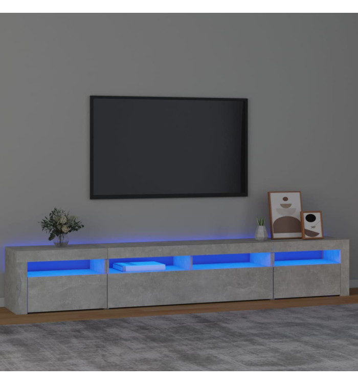 Meuble TV avec lumières LED Gris béton 240x35x40 cm | Mobilier & Déco