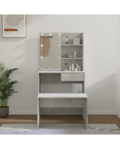 Ensemble de coiffeuse avec LED Blanc brillant Bois d'ingénierie | Mobilier & Déco