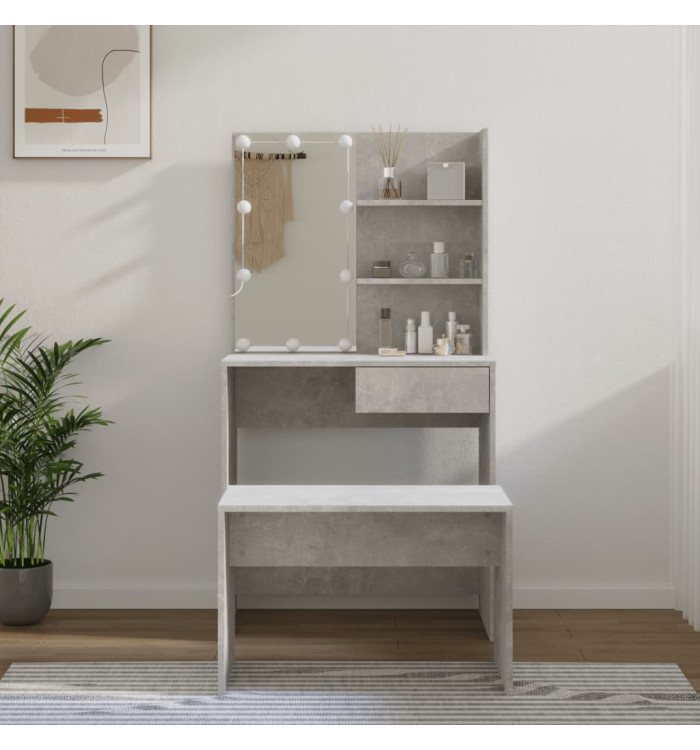 Ensemble de coiffeuse avec LED Blanc brillant Bois d'ingénierie | Mobilier & Déco