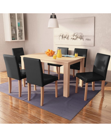 Table et chaises 7 pcs Cuir synthétique Chêne Noir | Mobilier & Déco
