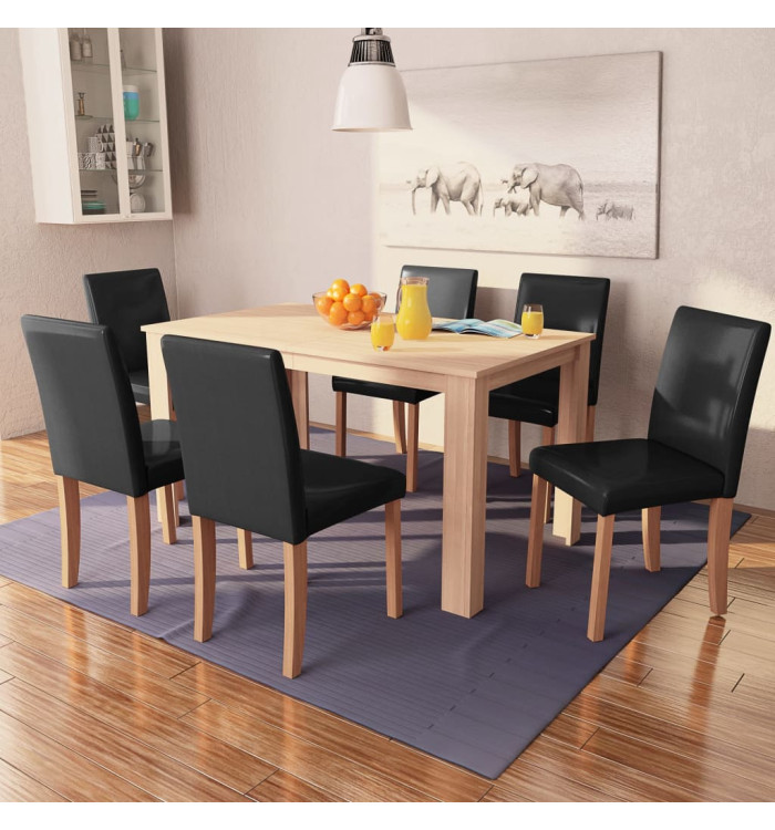 Table et chaises 7 pcs Cuir synthétique Chêne Noir | Mobilier & Déco