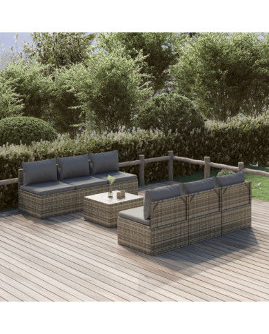 Salon de jardin 7 pcs avec coussins Gris Résine tressée | Mobilier & Déco