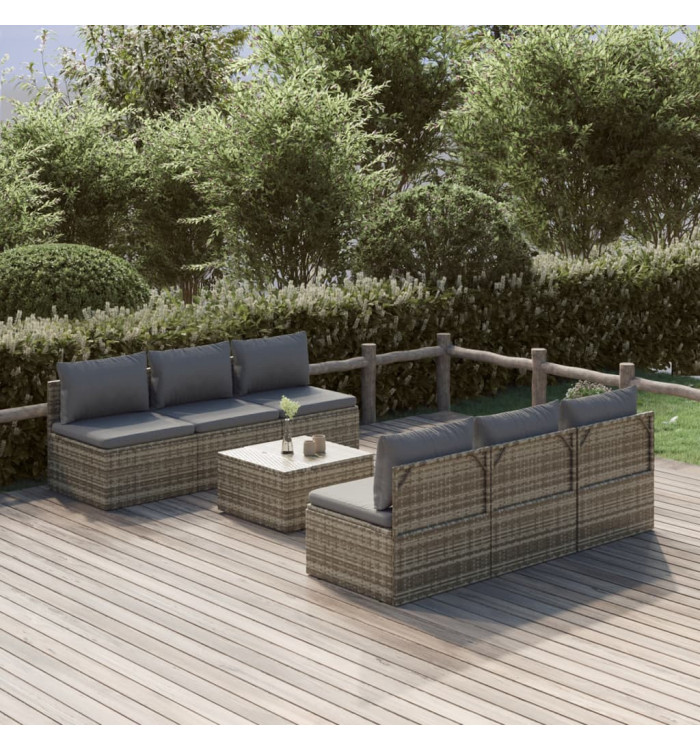Salon de jardin 7 pcs avec coussins Gris Résine tressée | Mobilier & Déco