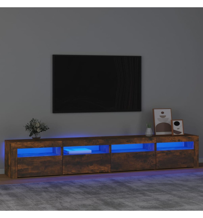 Meuble TV avec lumières LED Chêne fumé 240x35x40 cm | Mobilier & Déco