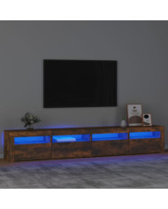 Meuble TV avec lumières LED Chêne fumé 240x35x40 cm | Mobilier & Déco