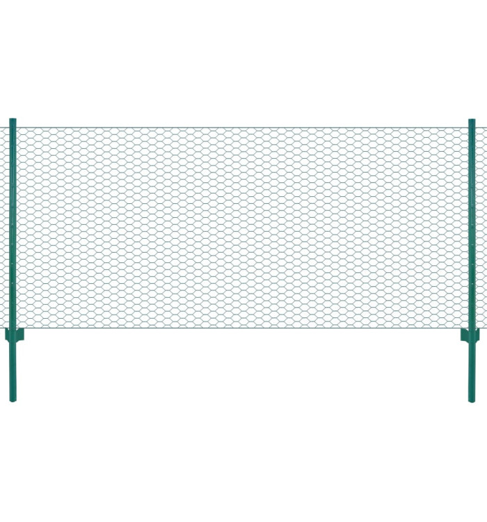 Clôture en grillage métallique avec poteaux Acier 25x0,75m Vert | Mobilier & Déco