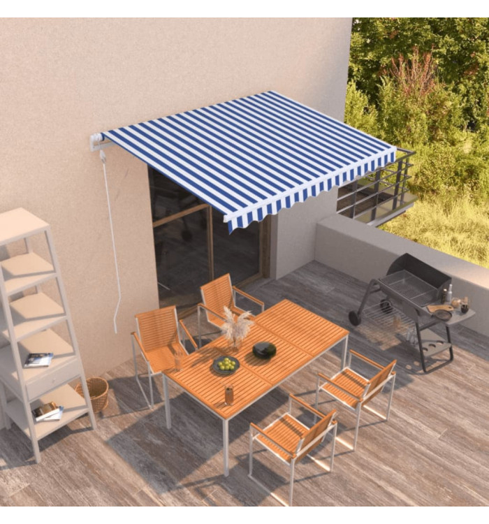 Auvent rétractable automatique 350x250 cm Bleu et blanc | Mobilier & Déco