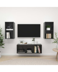 Ensemble de meubles TV 3 pcs Gris brillant Bois d'ingénierie | Mobilier & Déco