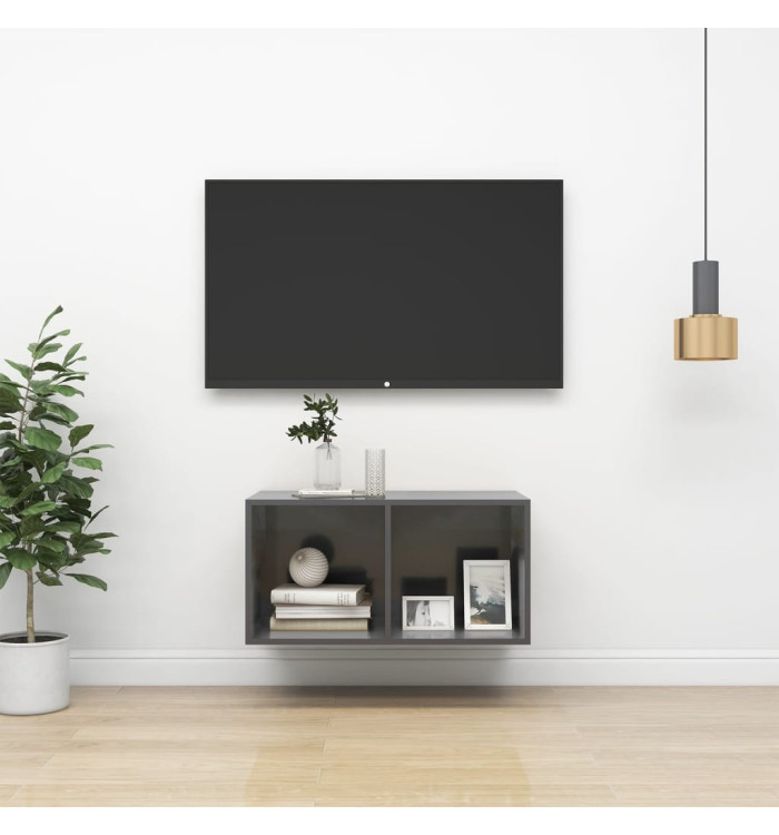 Meuble TV mural Gris brillant 37x37x72 cm Bois d’ingénierie | Mobilier & Déco