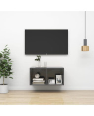 Meuble TV mural Gris brillant 37x37x72 cm Bois d’ingénierie | Mobilier & Déco