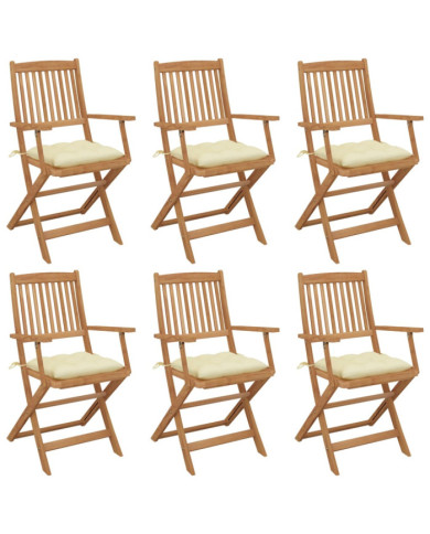 Chaises pliables de jardin lot de 6 avec coussins Bois d'acacia | Mobilier & Déco