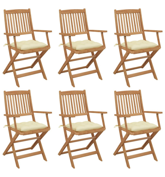 Chaises pliables de jardin lot de 6 avec coussins Bois d'acacia | Mobilier & Déco