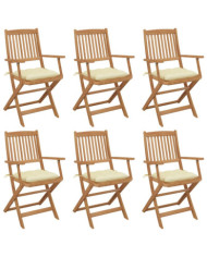 Chaises pliables de jardin lot de 6 avec coussins Bois d'acacia | Mobilier & Déco