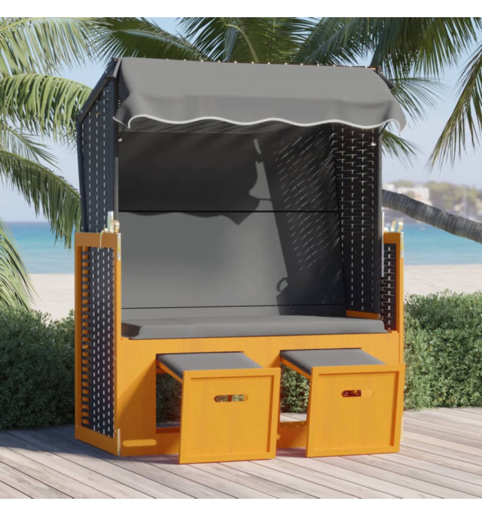 Strandkorb avec auvent résine tressée et bois solide anthracite | Mobilier & Déco
