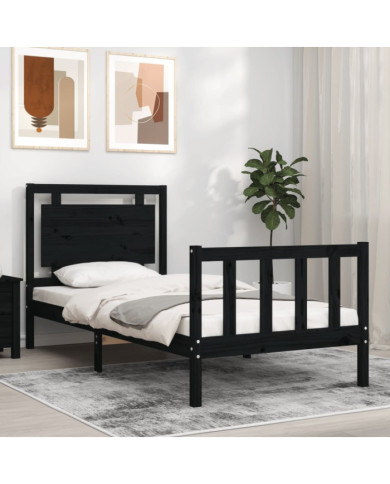 Cadre de lit sans matelas noir 90x200 cm bois de pin massif | Mobilier & Déco
