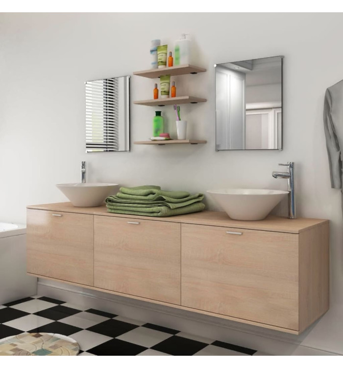 8 pièces de mobilier de salle de bain et lavabo Beige | Mobilier & Déco
