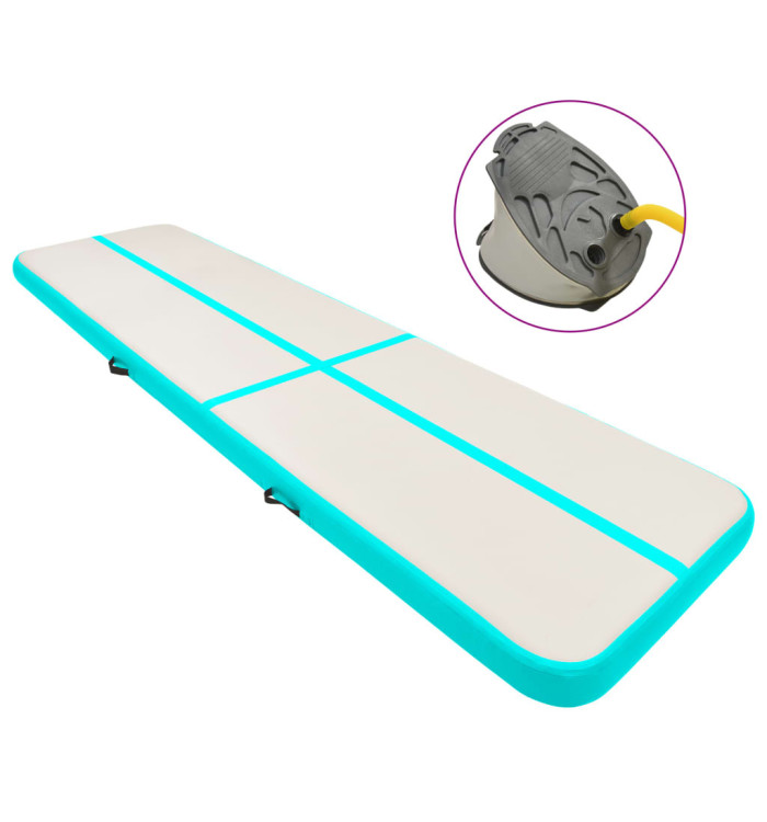 Tapis gonflable de gymnastique avec pompe 800x100x20cm PVC Vert | Mobilier & Déco