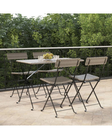 Chaises de bistrot pliantes lot de 4 Gris Résine tressée acier | Mobilier & Déco