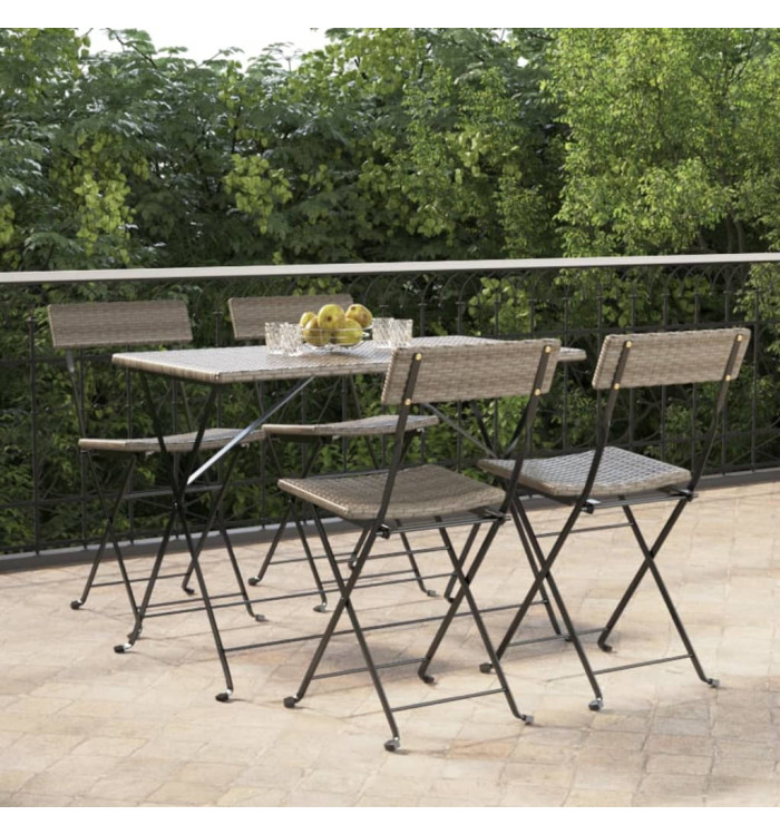 Chaises de bistrot pliantes lot de 4 Gris Résine tressée acier | Mobilier & Déco