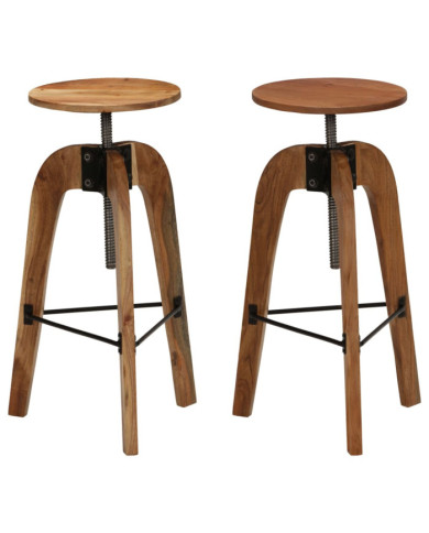 Chaises de bar lot de 2 bois d'acacia solide | Mobilier & Déco