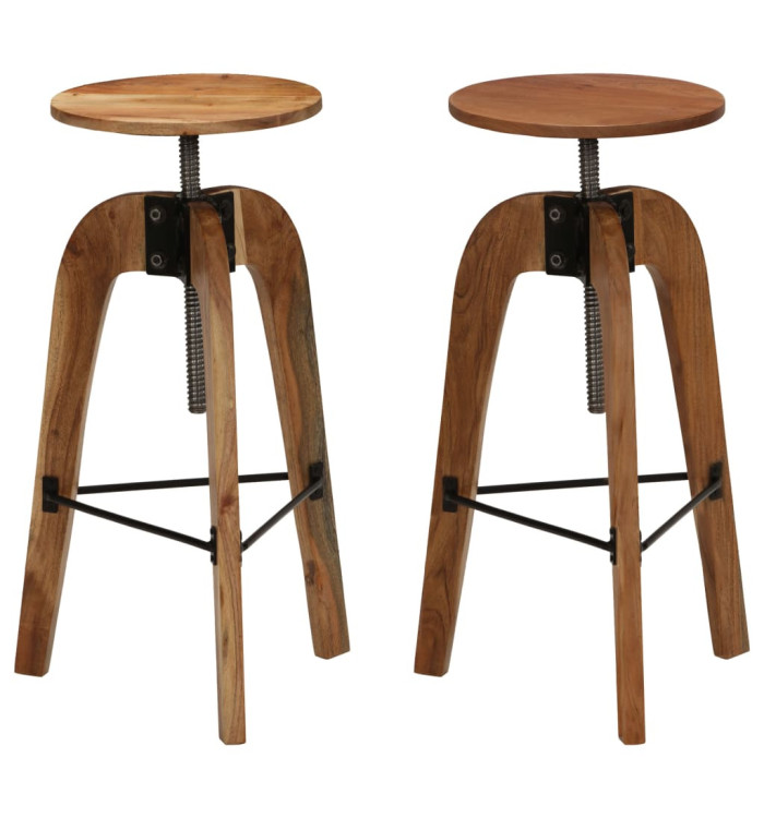 Chaises de bar lot de 2 bois d'acacia solide | Mobilier & Déco