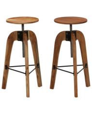 Chaises de bar lot de 2 bois d'acacia solide | Mobilier & Déco