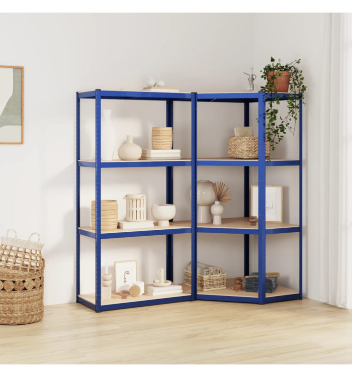 Étagères à 4 niveaux 2 pcs Bleu Acier et bois d'ingénierie | Mobilier & Déco