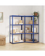 Étagères à 4 niveaux 2 pcs Bleu Acier et bois d'ingénierie | Mobilier & Déco
