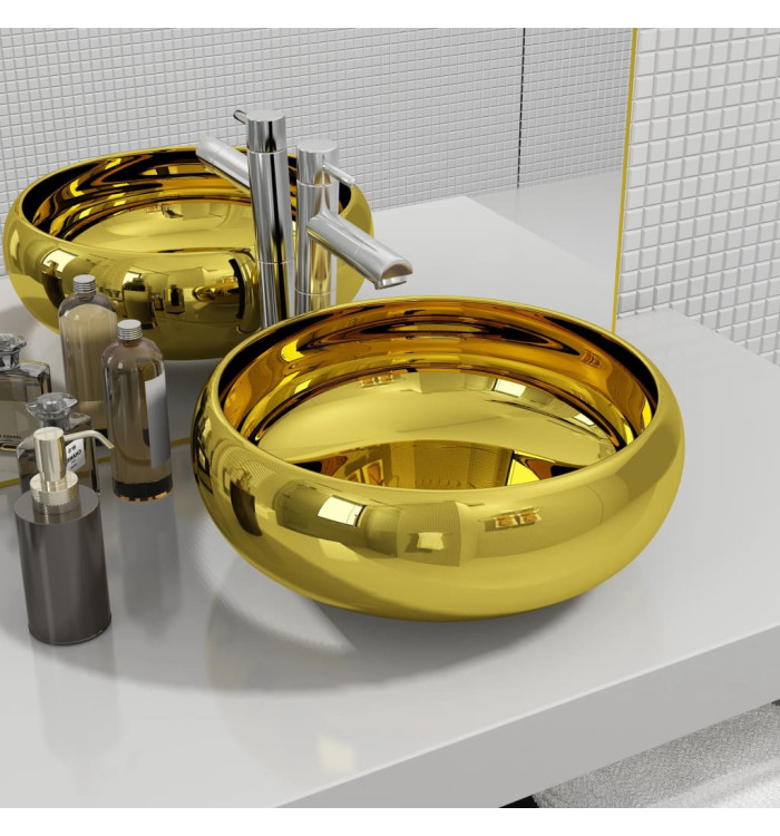 Lavabo 40 x 15 cm Céramique Doré | Mobilier & Déco