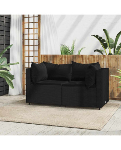 Canapés d'angle de jardin et coussins 2pcs Noir Résine tressée | Mobilier & Déco