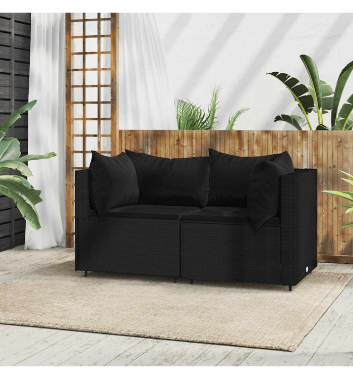 Canapés d'angle de jardin et coussins 2pcs Noir Résine tressée | Mobilier & Déco