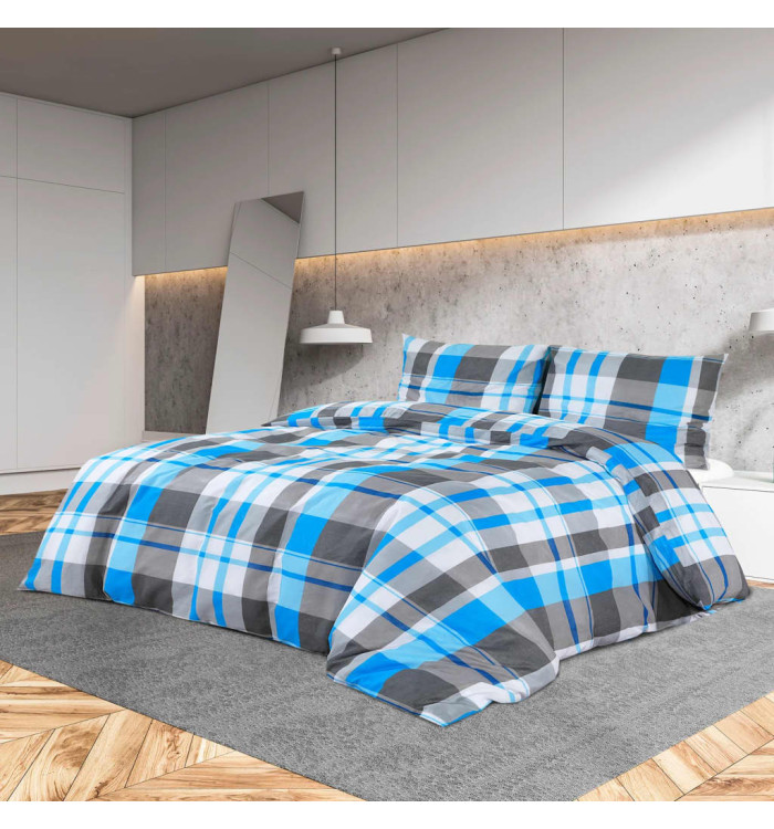 Ensemble de housse de couette Bleu et gris 200x220 cm Coton | Mobilier & Déco