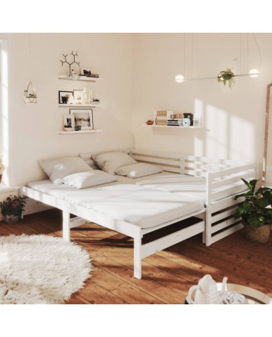 Lit coulissant 2x(90x200) cm Blanc Bois de pin massif | Mobilier & Déco