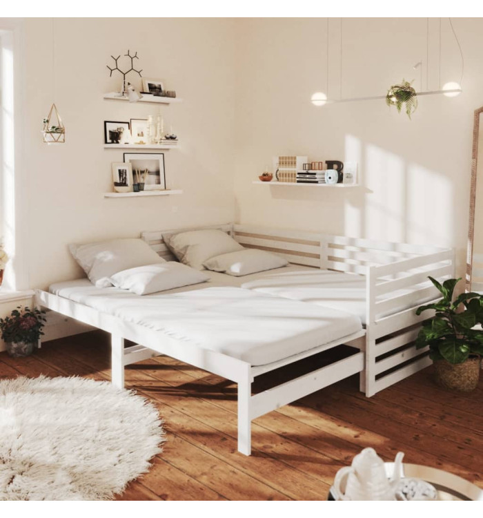 Lit coulissant 2x(90x200) cm Blanc Bois de pin massif | Mobilier & Déco