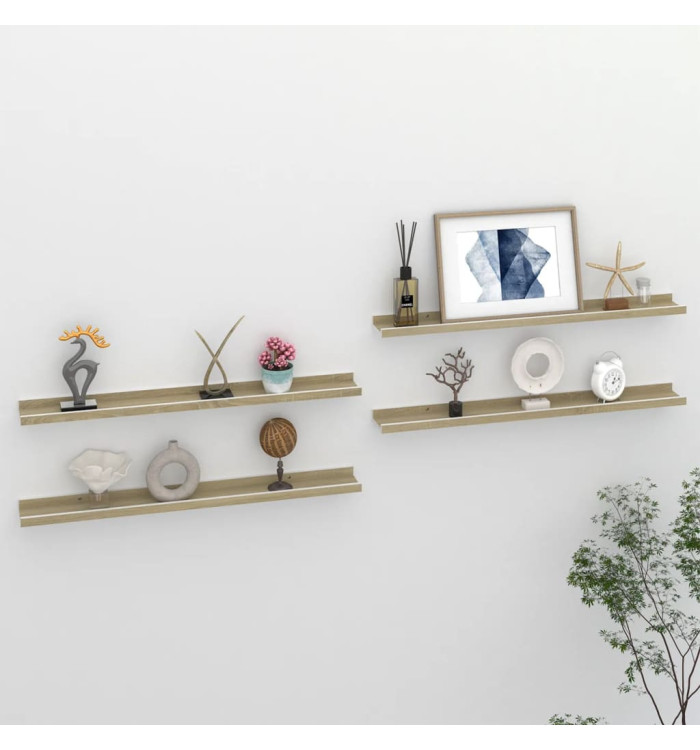 Étagères murales 4 pcs blanc et chêne sonoma 80x9x3 cm | Mobilier & Déco