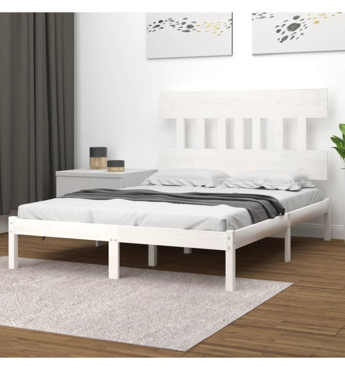 Cadre de lit sans matelas blanc 140x190 cm bois massif | Mobilier & Déco