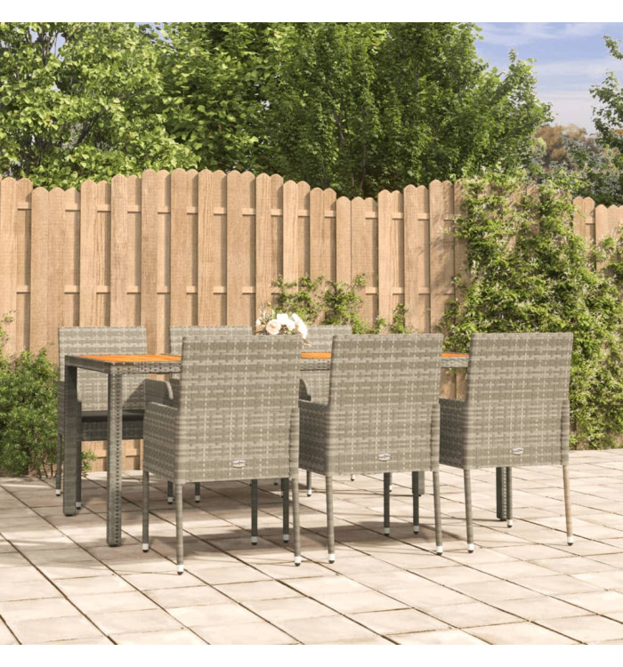 Ensemble à manger jardin et coussins 7 pcs gris rotin | Mobilier & Déco