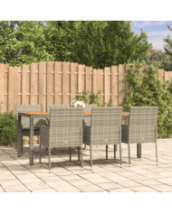 Ensemble à manger jardin et coussins 7 pcs gris rotin | Mobilier & Déco